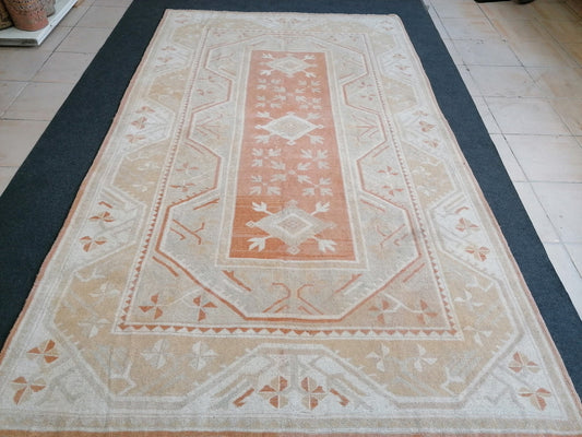 5 x 8.9 muted soft colors rug, turkish rug, vintage turkish rug ,oushak vintage rug,