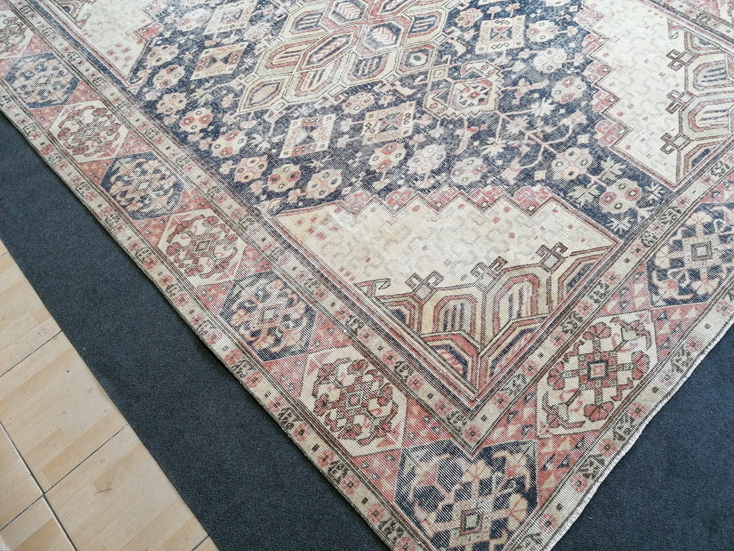 7 x 9.7  oushak rug, vintage runner rug wool hand made rugs vintage blue rug