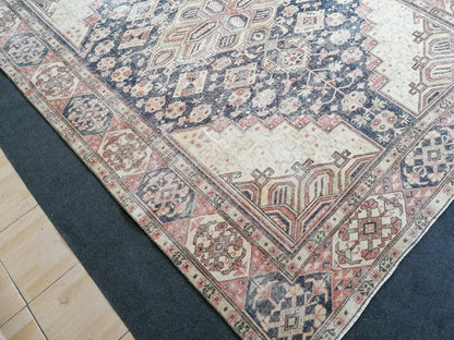 7 x 9.7  oushak rug, vintage runner rug wool hand made rugs vintage blue rug