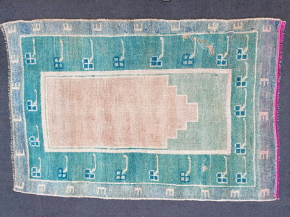 3.4 x 5 Shaggy turkish hand made rug vintage green rugs, high pile wool rug,