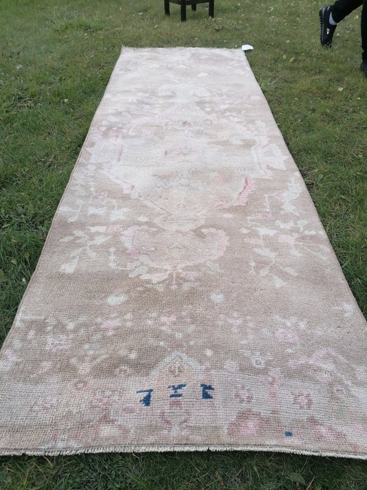 Runner rug, 2.7 x 8 natural color  runner rug, vintage oushak runner rug, kitchen runner rug, hallway runner rug