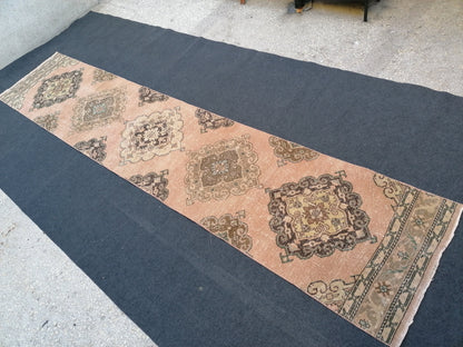 2.5 x 12.5 runner rug, oushak wool runner rug, vintage handmade runner,