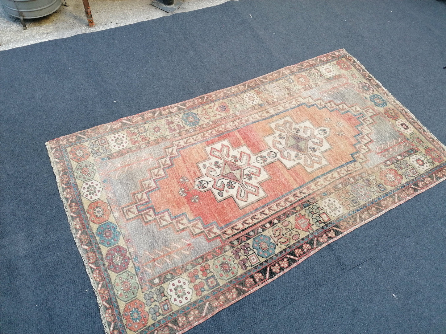3.7 x 6.7 Vintage turkish rug, oushak vintage rug, kitchen rug,