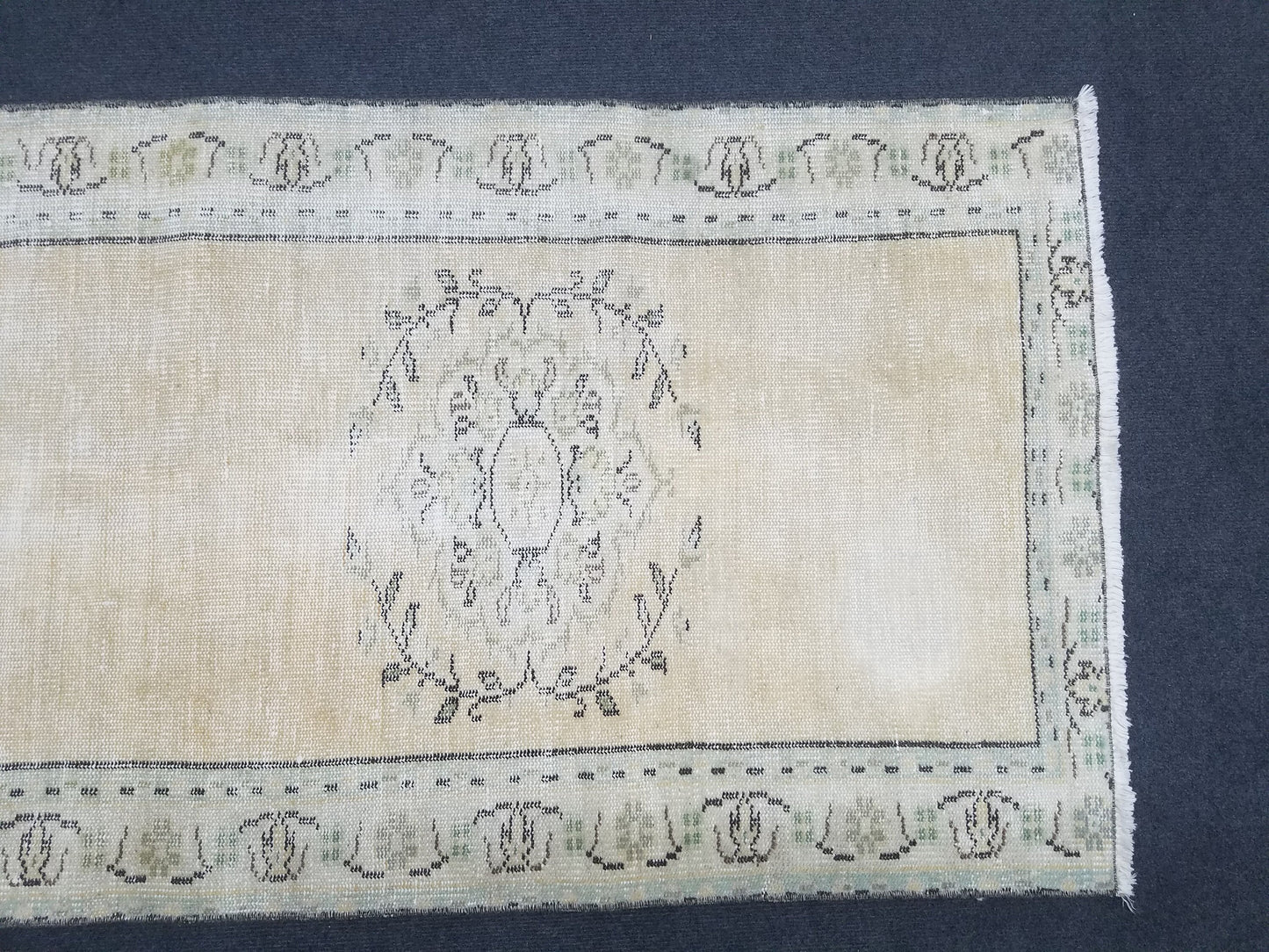 Distressed vintage runner rug, 2.6 x 5.10 oushak wool runner rug, rustic handmade rug, hand knotted