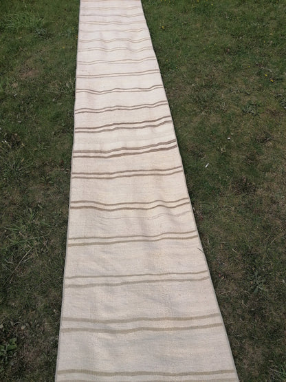 2.2 x 26 Neutral vintage runner rug , extra long flat woven kilim runner,  vintage handmade rug