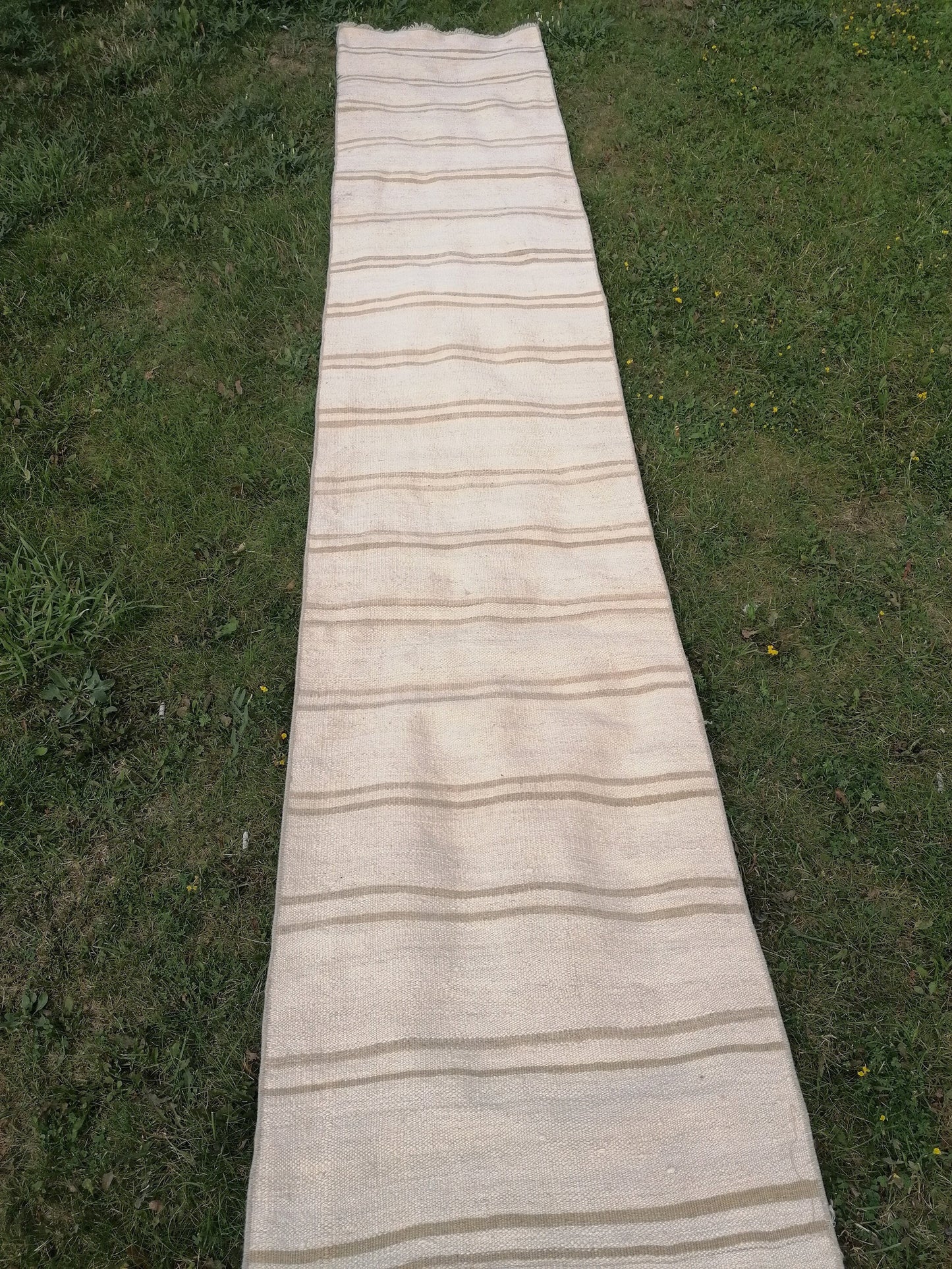 2.2 x 26 Neutral vintage runner rug , extra long flat woven kilim runner,  vintage handmade rug