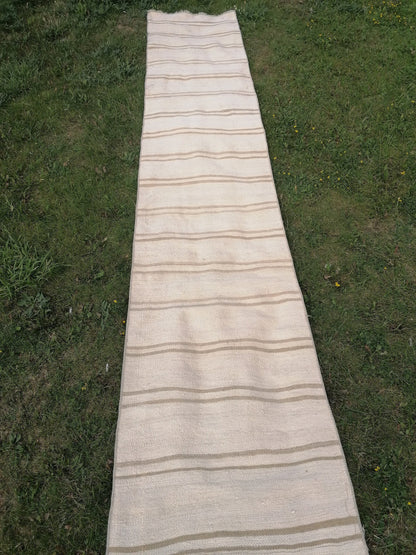2.2 x 26 Neutral vintage runner rug , extra long flat woven kilim runner,  vintage handmade rug