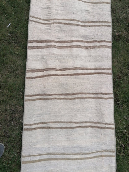 2.2 x 26 Neutral vintage runner rug , extra long flat woven kilim runner,  vintage handmade rug