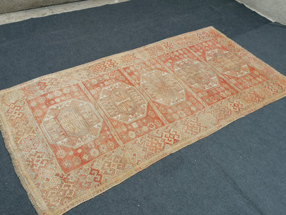 4.4 x 9 soft vintage oushak turkish  rug, anatolian old vintage runner rug