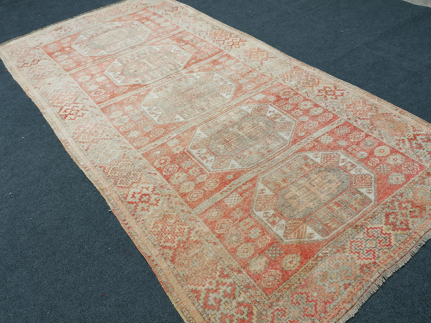 4.4 x 9 soft vintage oushak turkish  rug, anatolian old vintage runner rug