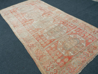 4.4 x 9 soft vintage oushak turkish  rug, anatolian old vintage runner rug