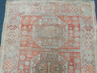 4.4 x 9 soft vintage oushak turkish  rug, anatolian old vintage runner rug