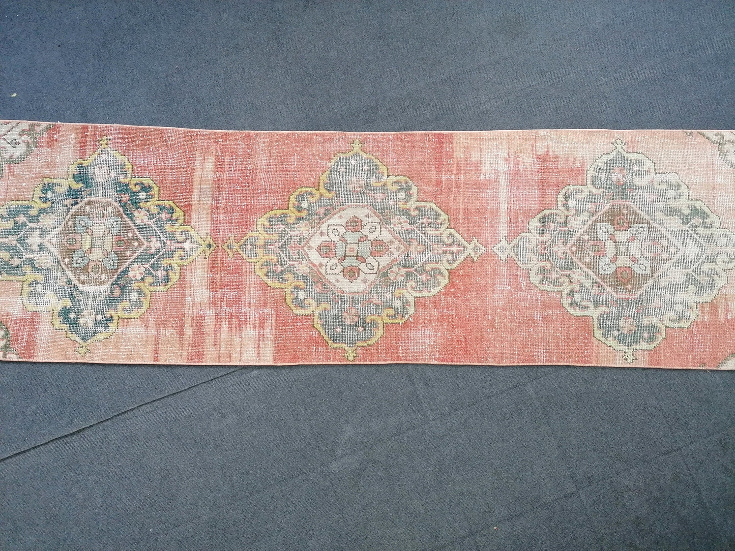 2.6 x 10.4 0ushak turkish runner rug, vintage rug, vintage handmade rug