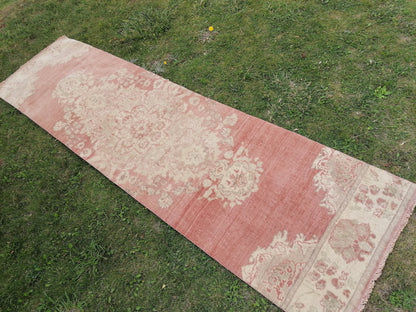 Turkish oushak runner rug 2.11 x 10 vintage runner rug, unique hand made wool runner rug,