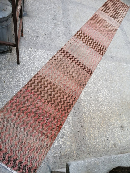 2.4 x 18  long turkish runner rug, oushak runner rug, vintage runner rug