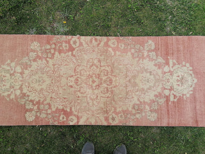 Turkish oushak runner rug 2.11 x 10 vintage runner rug, unique hand made wool runner rug,