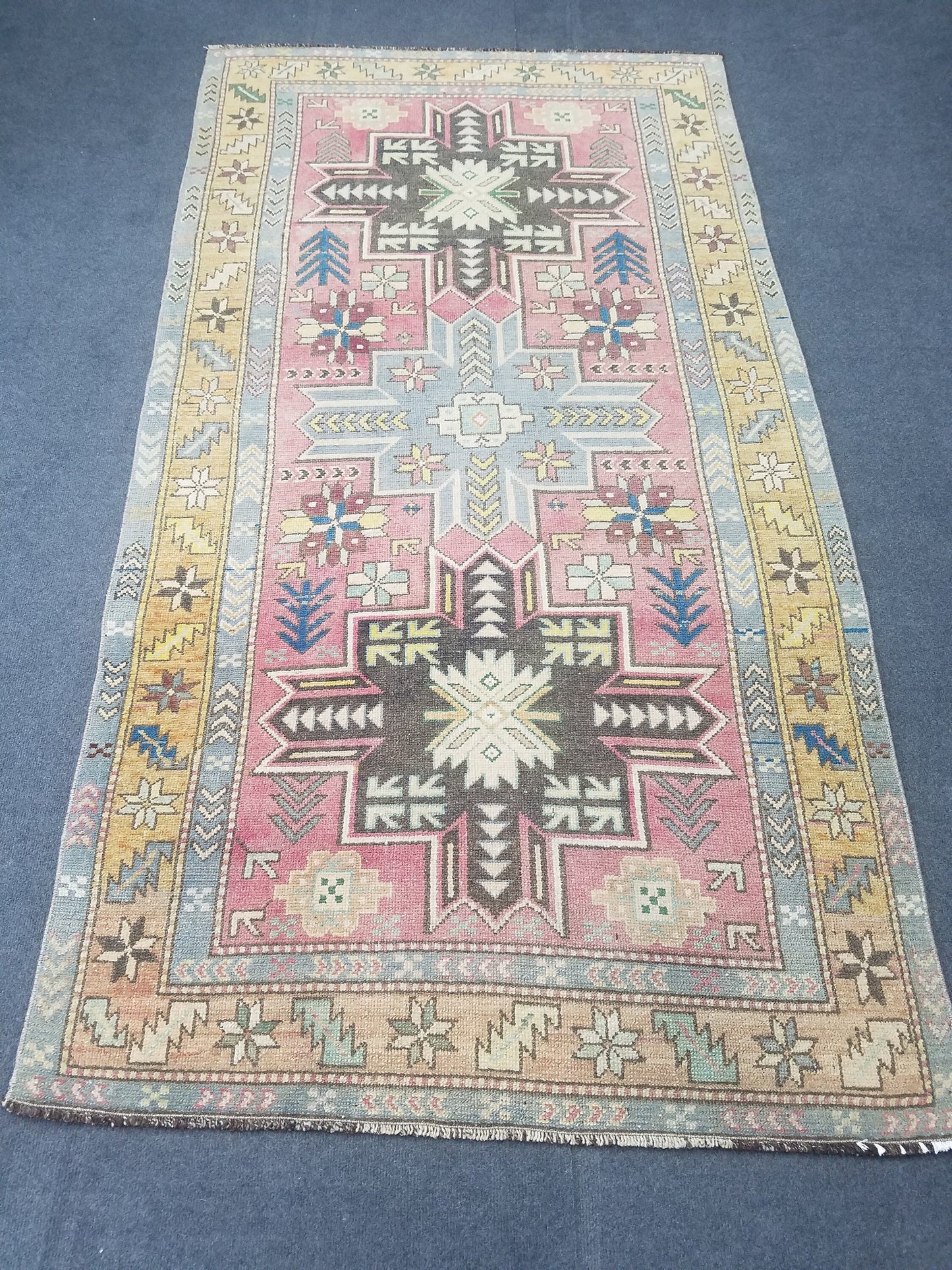 3.9 x 6.3 Oushak wool rug, turkish rug vintage rug
