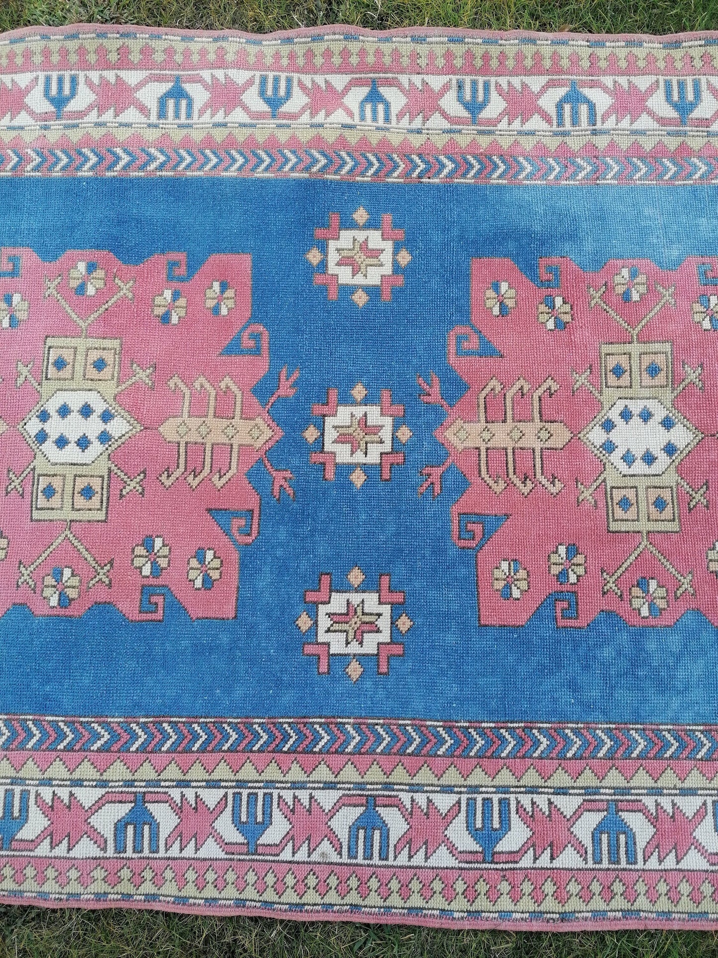 5 x 7.4 Turkish oushak rug, Blue rug, vintage oushak rug, unique handmade rug
