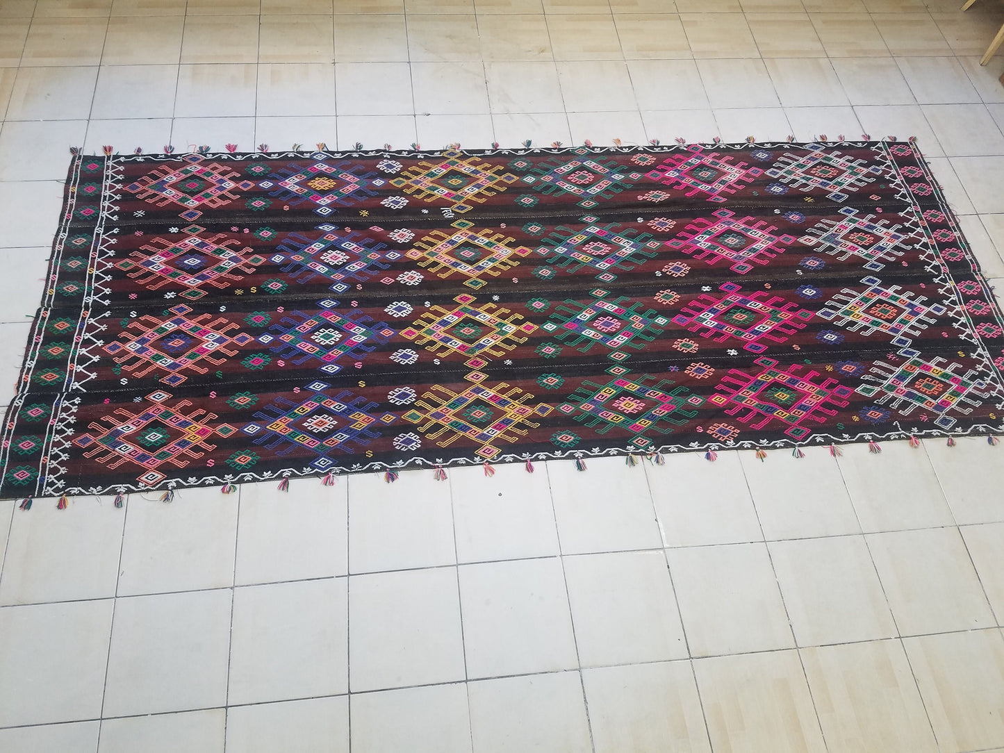 57 x 141 inches Turkish embroidery rug, turkish kilim rug, nomadic flat woven rug,