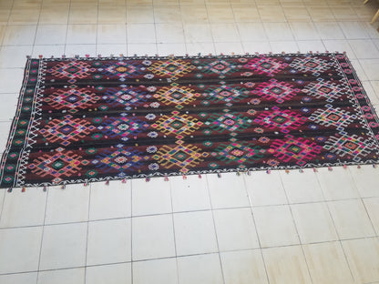 57 x 141 inches Turkish embroidery rug, turkish kilim rug, nomadic flat woven rug,