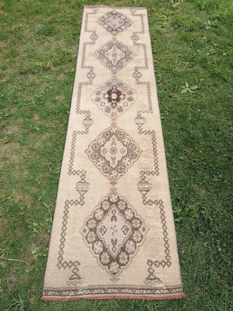2.6 x 10 Oushak runner rug, earth tone Turkish runner rug,