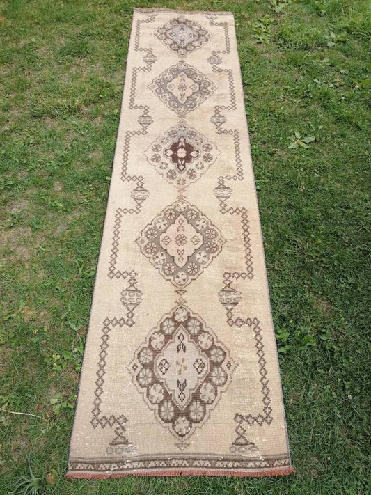 2.6 x 10 Oushak runner rug, earth tone Turkish runner rug,