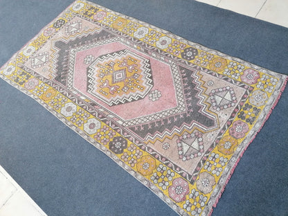3.8 x 6.9 vintage turkish rug, oushak vintage rug, kitchen rug,