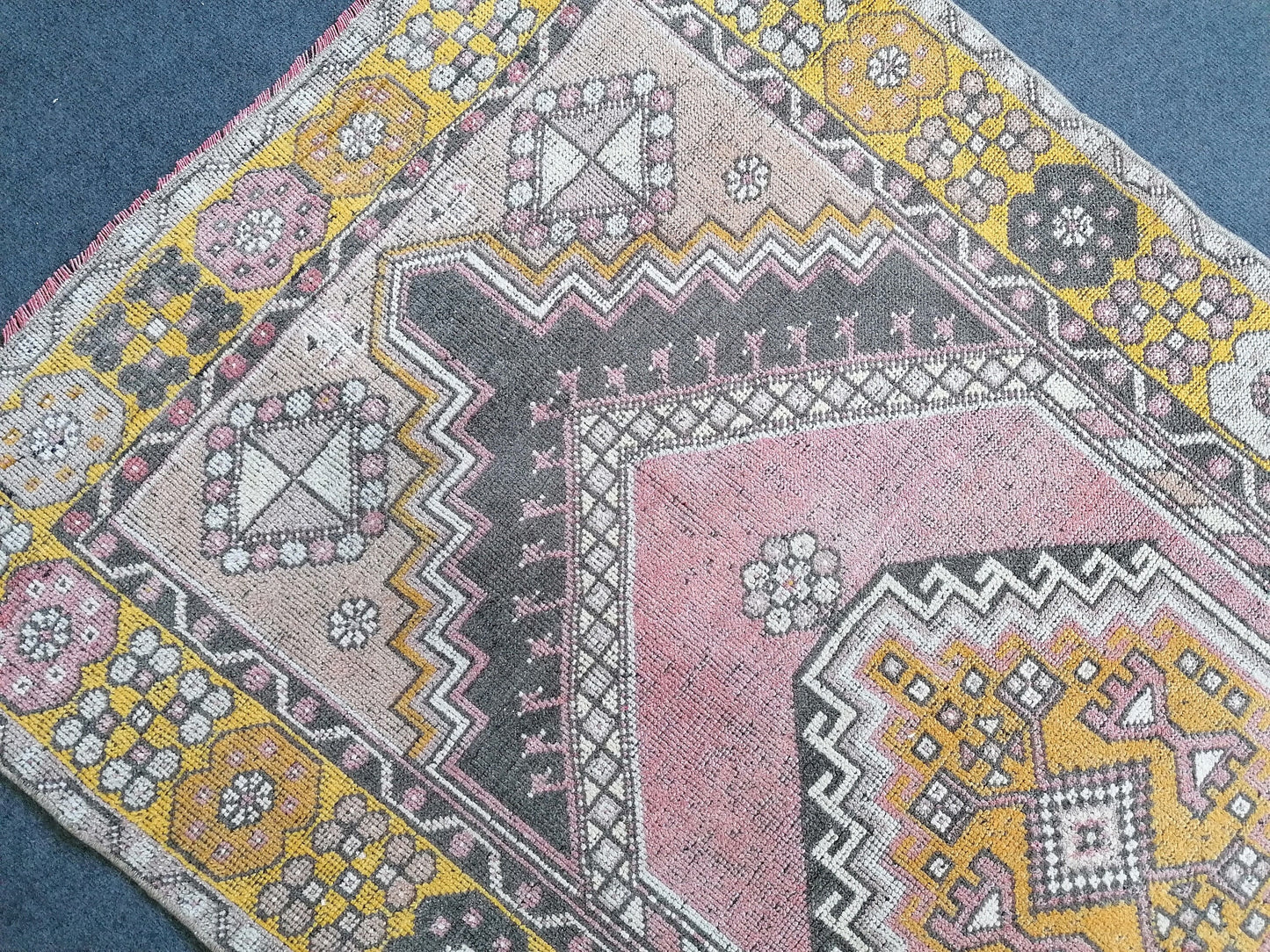 3.8 x 6.9 vintage turkish rug, oushak vintage rug, kitchen rug,