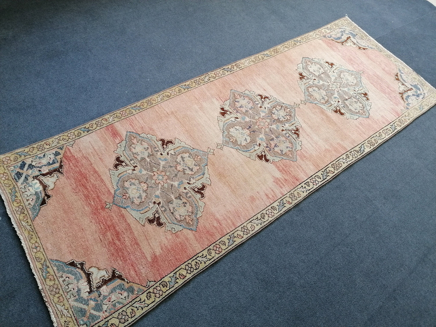 3.5 x 9.4 oushak wool runner rug,turkish handmade rug, hallway runner rug, vintage runner rug,