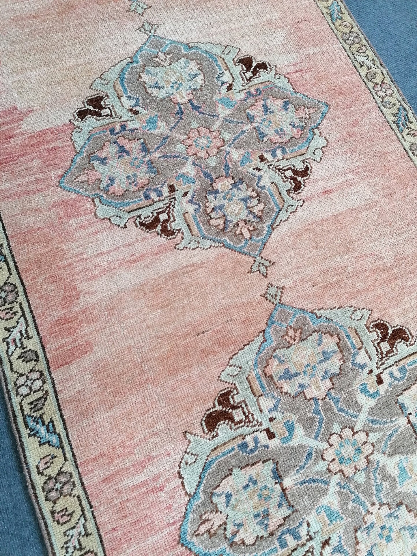 3.5 x 9.4 oushak wool runner rug,turkish handmade rug, hallway runner rug, vintage runner rug,