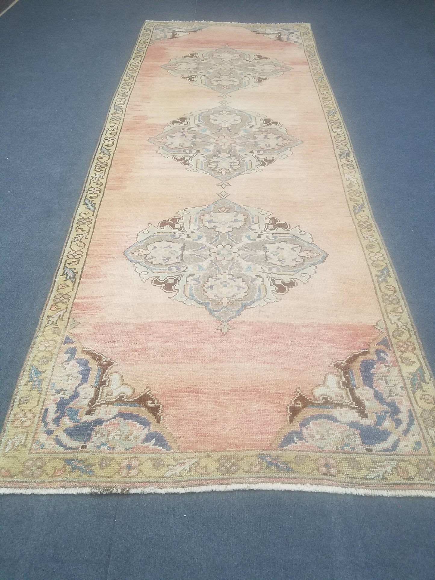 3.5 x 9.4 oushak wool runner rug,turkish handmade rug, hallway runner rug, vintage runner rug,