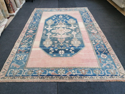 6.2 x 9 oushak vintage rug, turkish oushak rug rustic unsual tribal rug