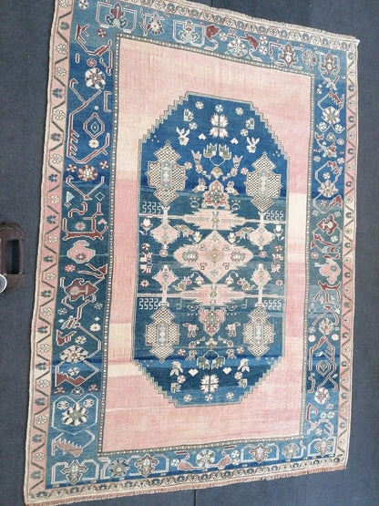 6.2 x 9 oushak vintage rug, turkish oushak rug rustic unsual tribal rug