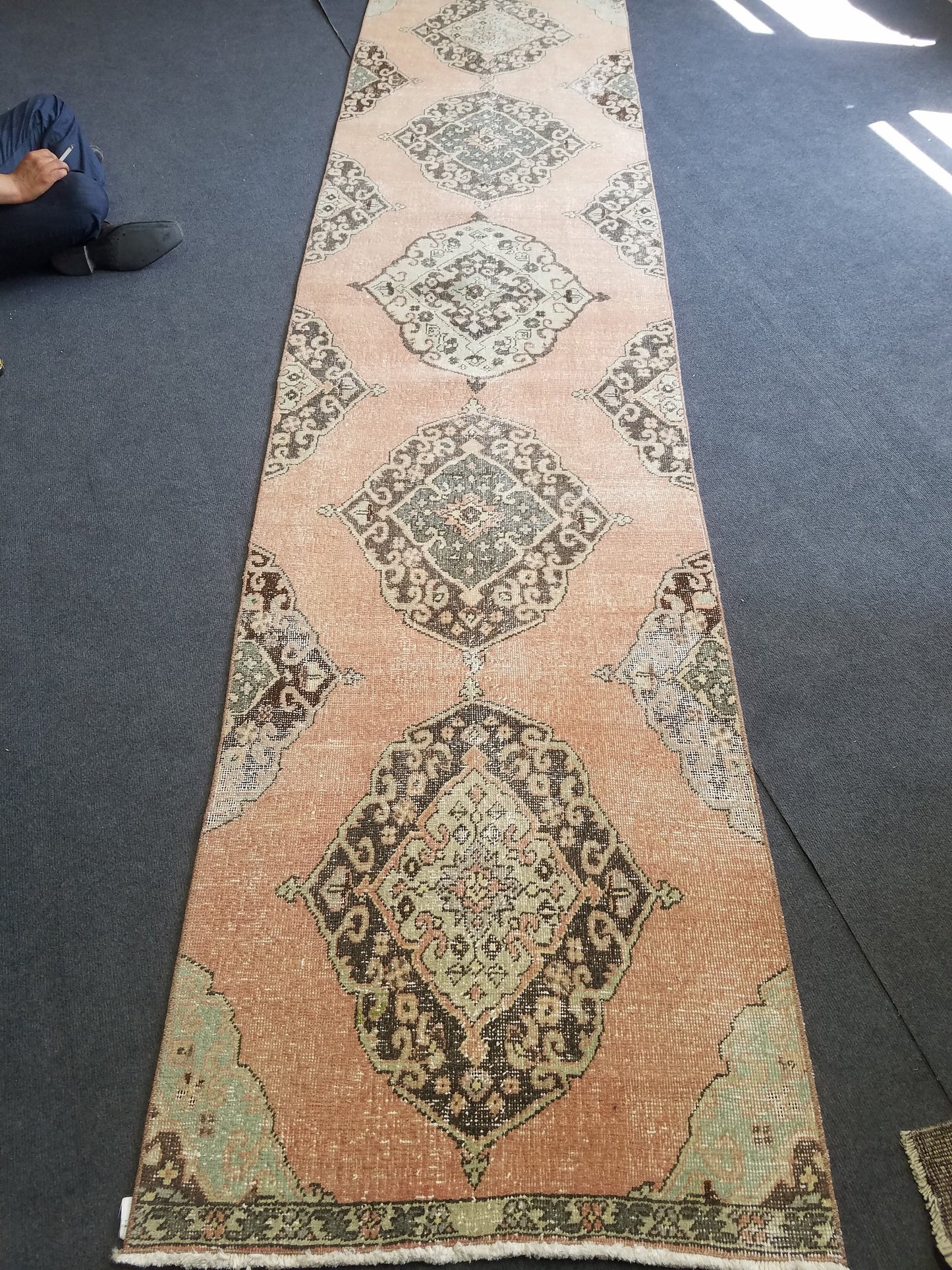 2.8 x 11.9 Turkish Runner rug, vintage runner rug, oushak runner