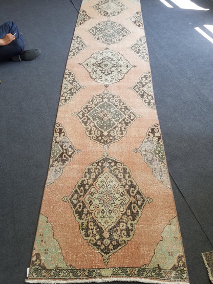 2.8 x 11.9 Turkish Runner rug, vintage runner rug, oushak runner