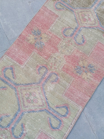Runner rug 2.7 x 8.3 distressed vintage runner , rustic handmade wool runner