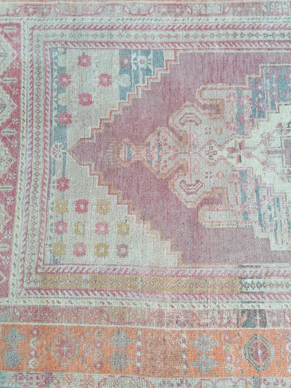 4.3 x 8 vintage pastel rug , anatolia rug, oushak vintage rug,