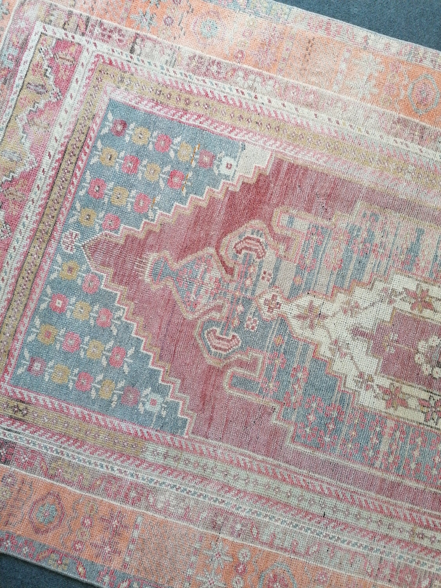 4.3 x 8 vintage pastel rug , anatolia rug, oushak vintage rug,