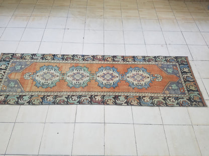 33 x 109 inches Turkish runner rug, vintage runner rug, vintage oushak rug,