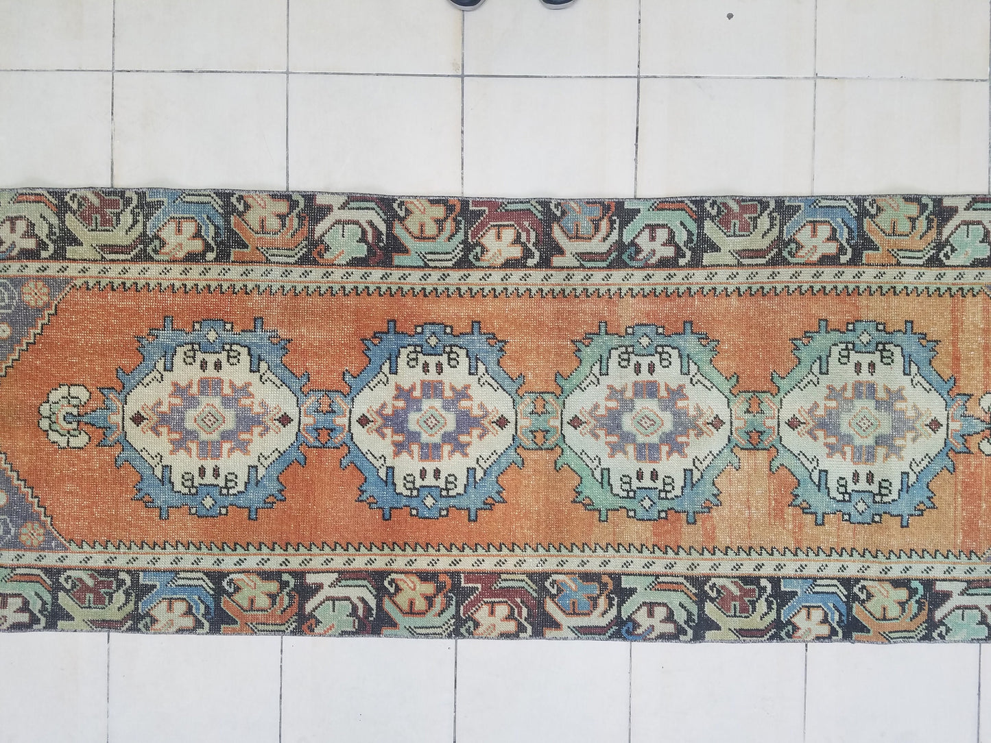 33 x 109 inches Turkish runner rug, vintage runner rug, vintage oushak rug,