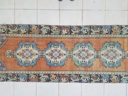 33 x 109 inches Turkish runner rug, vintage runner rug, vintage oushak rug,