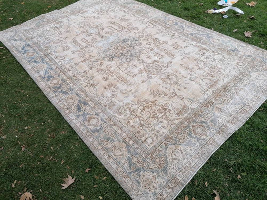 Large oushak wool rug 7.10 x 12.2 distressed vintage rug, turkish rug,