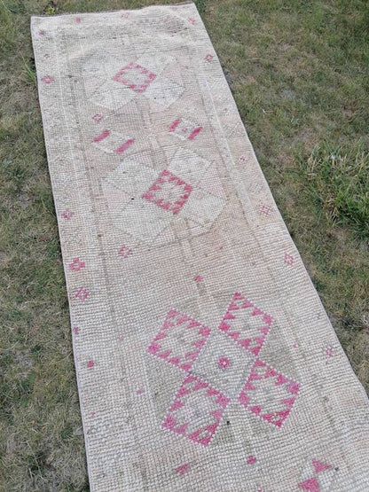2.7 x 12.8 turkish runner rug hallway runner rug, vintage runner rug turkish handmade wool rug,