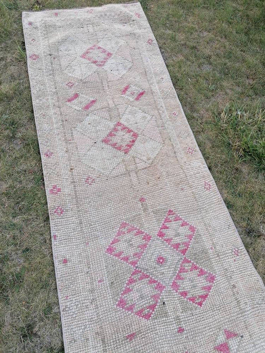 2.7 x 12.8 turkish runner rug hallway runner rug, vintage runner rug turkish handmade wool rug,