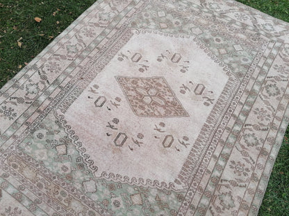 5.6 x 7.6 oushak wool rug large muted turkısh rug, neutral vıntage handmade rug,