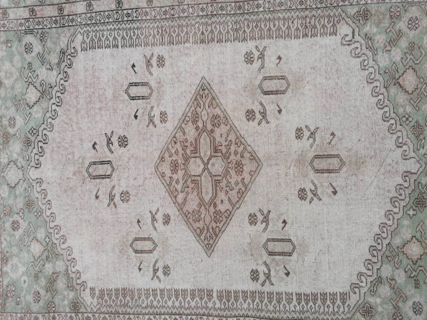 5.6 x 7.6 oushak wool rug large muted turkısh rug, neutral vıntage handmade rug,