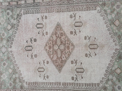 5.6 x 7.6 oushak wool rug large muted turkısh rug, neutral vıntage handmade rug,