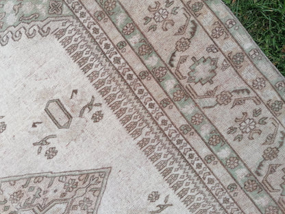 5.6 x 7.6 oushak wool rug large muted turkısh rug, neutral vıntage handmade rug,