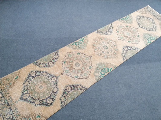2.8 x 12.2 runner rug, handmade runner, vintage runner rug, oushak runner rug