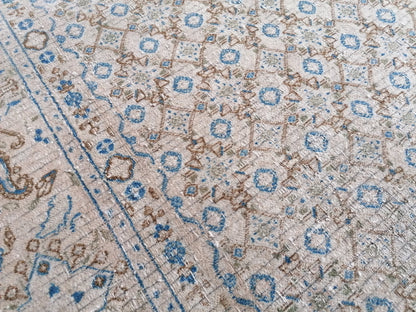 persian wool rug 6.4 x 8 distressed blue rug, turkish living room rug, handmade rug